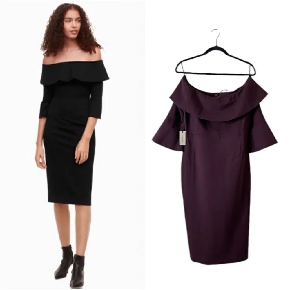 Aritzia Babaton Giovani Off The Shoulder Mini Pencil Dress in Burgundy NEW Size